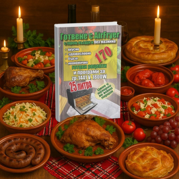 Пълен пътеводител със 170 рецепти за еърфрайър и фурна с горещ въздух - модела ZP-1441 с огромен обем от 25 литра